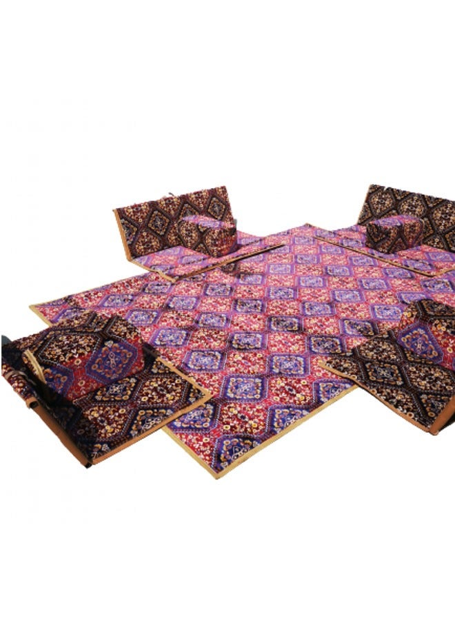 كادي ون مجموعة جلوس أرضية تراثية مكونة من 9 قطع مناسبة للسفر والرحلات البرية والحديقة , طقم فرشة تخييم ارضية مع اربع مراكى و 4 كراسي بمقاس 120 سم وبساط من القماش عالي الجودة بمقاس 2*2 متر يكفي ل 8 أشخاص - Image 4