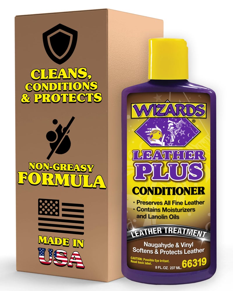 Wizards Leather Plus Leather Conditioner - Moisturizing Car Leather Seat Cleaner and Conditioner - Cleans, Conditions and Protects Leather, Naugahyde and Vinyl Car Accessories - 8 oz - Made in USA - Image 1