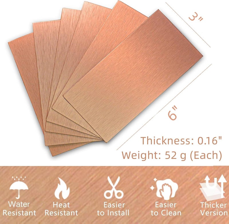 Crystiles 80-Pack 3"x6" Brushed Copper Color Aluminum Peel and Stick Tile Backsplash Panels - Image 2