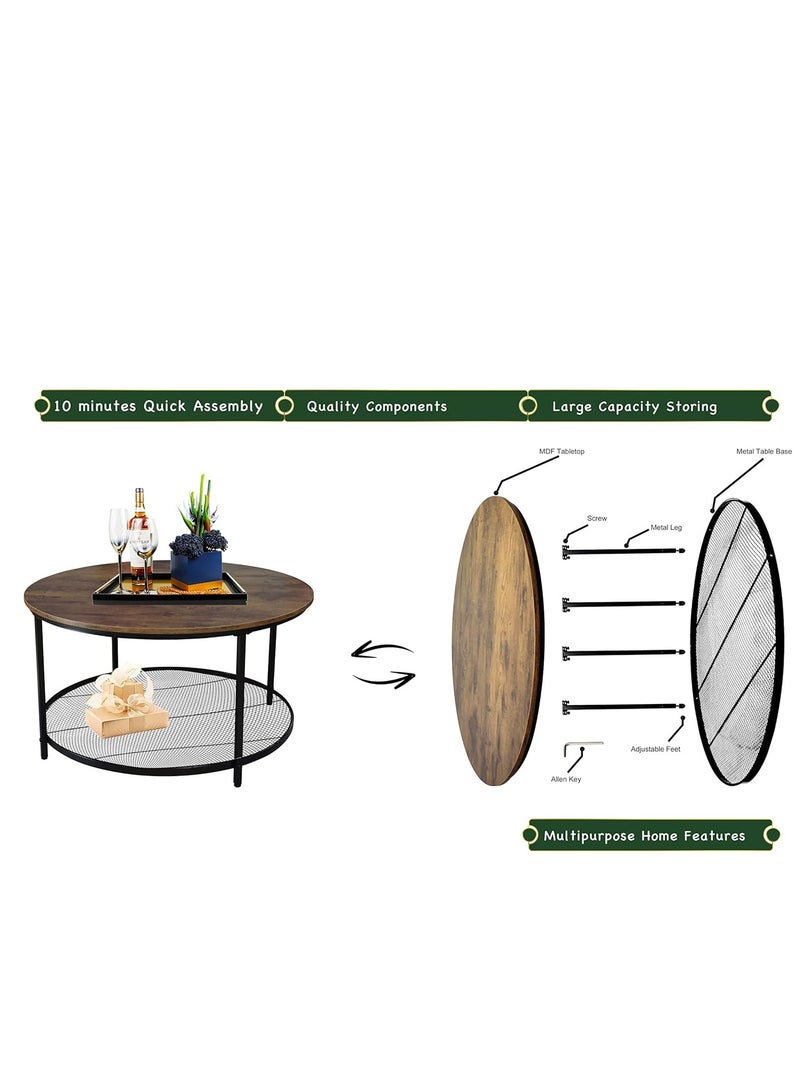 متجر ان زون طاولة قهوة مستديرة بطبقتين - تصميم خشب ومعدن أنيق - لغرفة المعيشة - Image 3