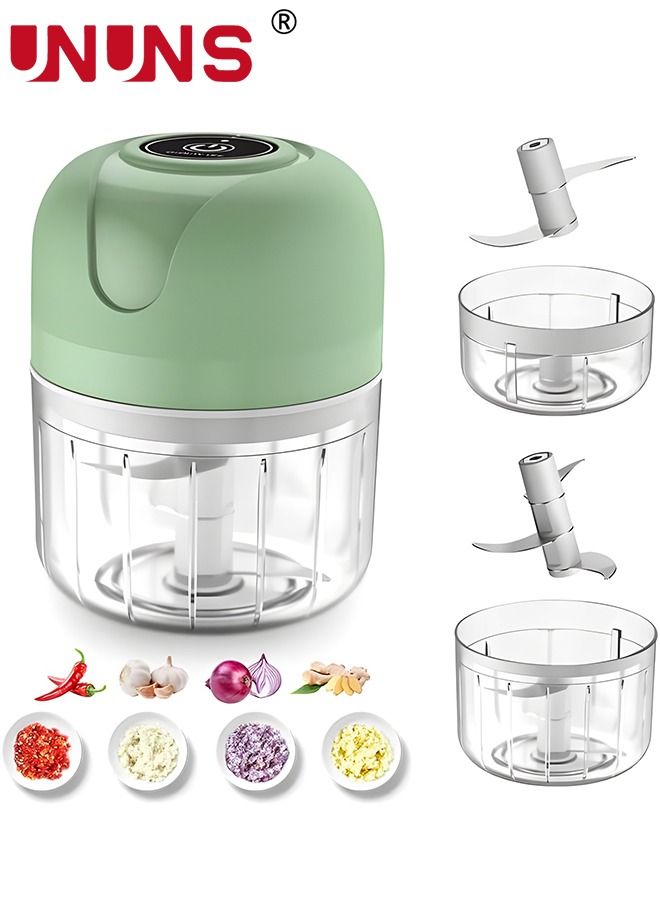 UNUNS Electric Garlic Chopper,Wireless Portable Mini Food Processor With 2 Cups,For Pepper Chili Vegetable Nuts Meat(250ml+100ml) - Image 1