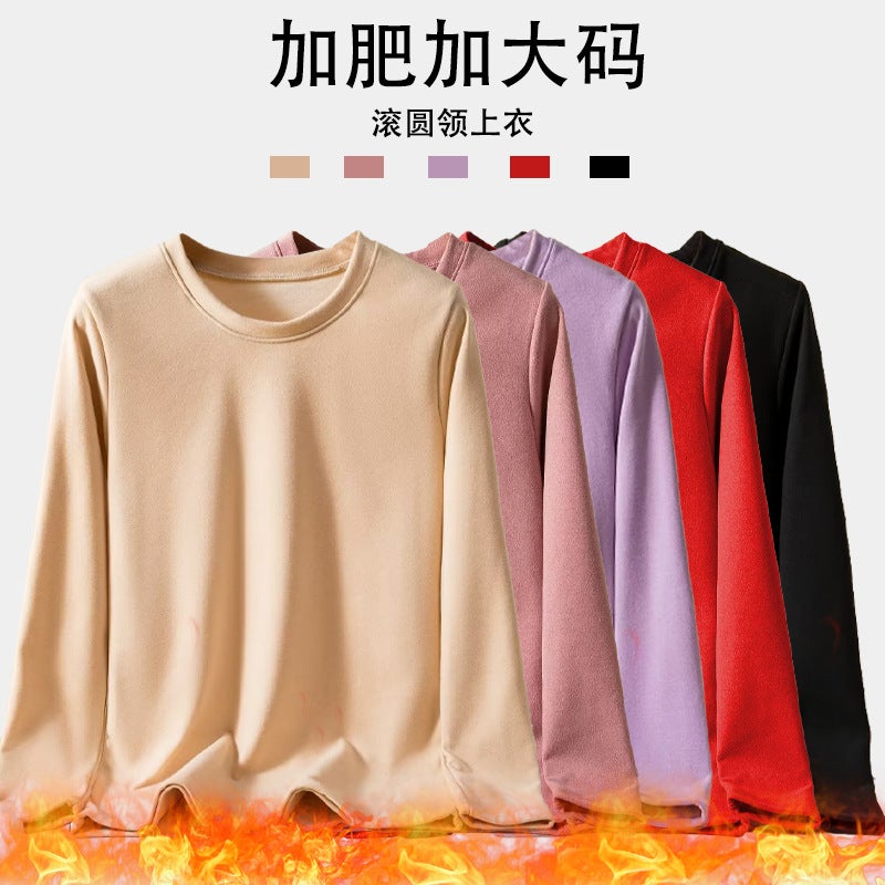Middle-Aged Mom Plus Size Loose De Velvet Top Women'S Fat Sister Winter Fleece-Lined Thick Warm Top - Image 3