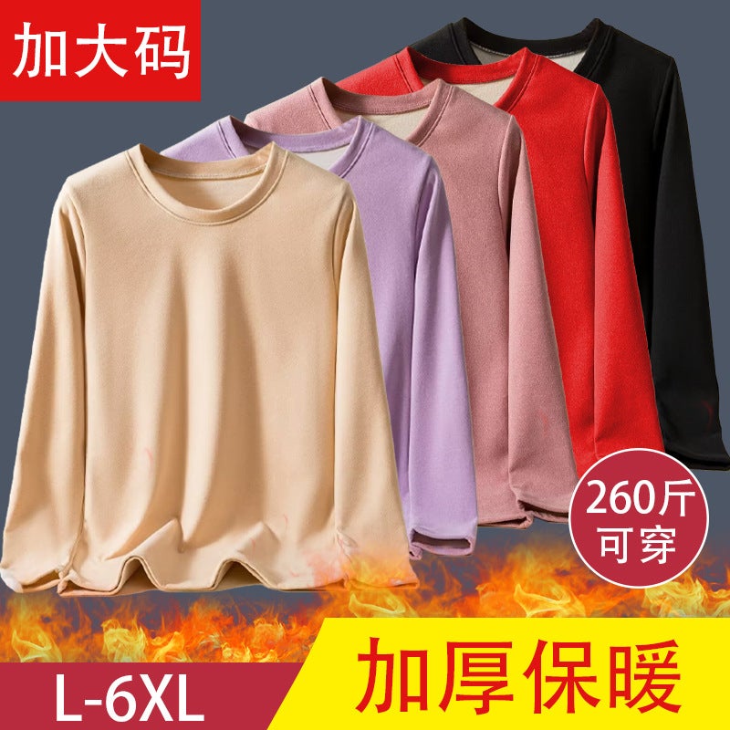 Middle-Aged Mom Plus Size Loose De Velvet Top Women'S Fat Sister Winter Fleece-Lined Thick Warm Top - Image 4