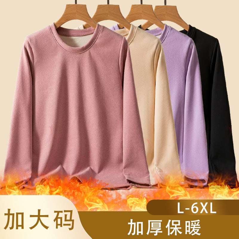 Middle-Aged Mom Plus Size Loose De Velvet Top Women'S Fat Sister Winter Fleece-Lined Thick Warm Top - Image 2