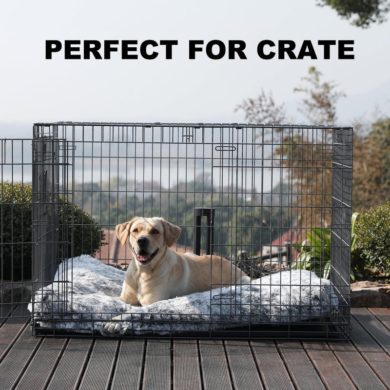 Bedfolks Waterproof Crate Bed, Plush Dog Kennel Pad with Removable Washable Cover, Faux Fur, Fluffy, 41"x27", Dark Grey - Image 3