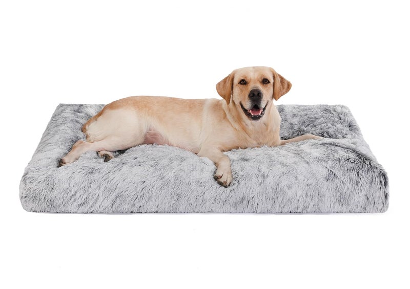 Bedfolks Waterproof Crate Bed, Plush Dog Kennel Pad with Removable Washable Cover, Faux Fur, Fluffy, 41"x27", Dark Grey - Image 1