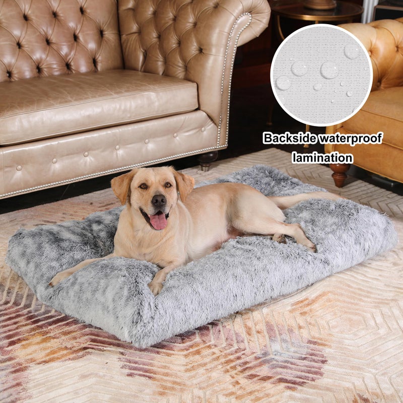 Bedfolks Waterproof Crate Bed, Plush Dog Kennel Pad with Removable Washable Cover, Faux Fur, Fluffy, 41"x27", Dark Grey - Image 2