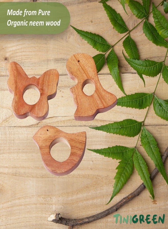 TINIGREEN Dinosaur Butterfly Dove Shaped Organic Neem Wood Teether Combo for Baby (Pack of 3) - Image 3