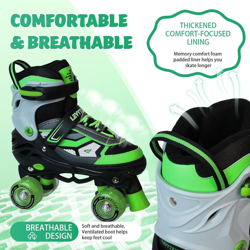 LEVYTEMP Adjustable Roller Skates for Kids with Light Up Wheels - Green - Image 5