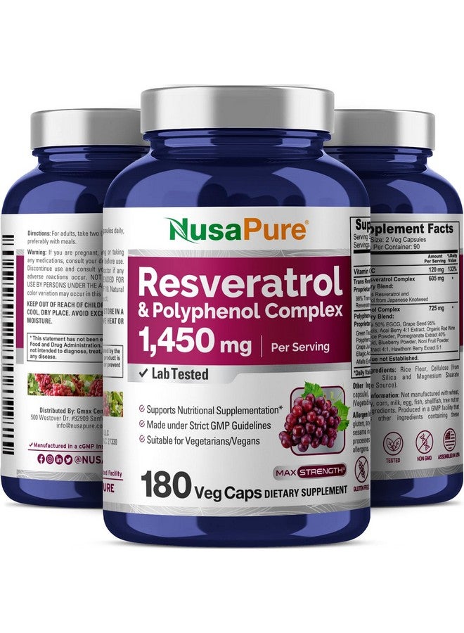 NusaPure Resveratrol & Polyphenol Complex 1450mg 180 Vegetarian Caps (Non-GMO, Vegan) Vitamin C - Image 4
