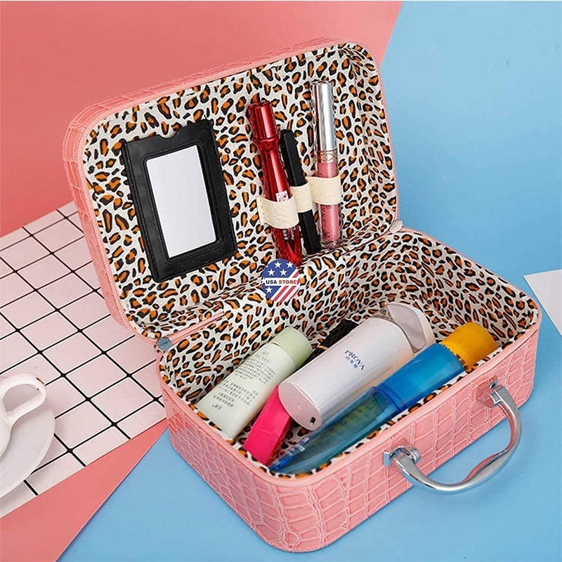 Jeruki Cosmetic Storage Box Makeup Lipstick Storage Box Jewelry Box Toiletry Box Organizer with Magnifying Compact Makeup Mirror - Image 3