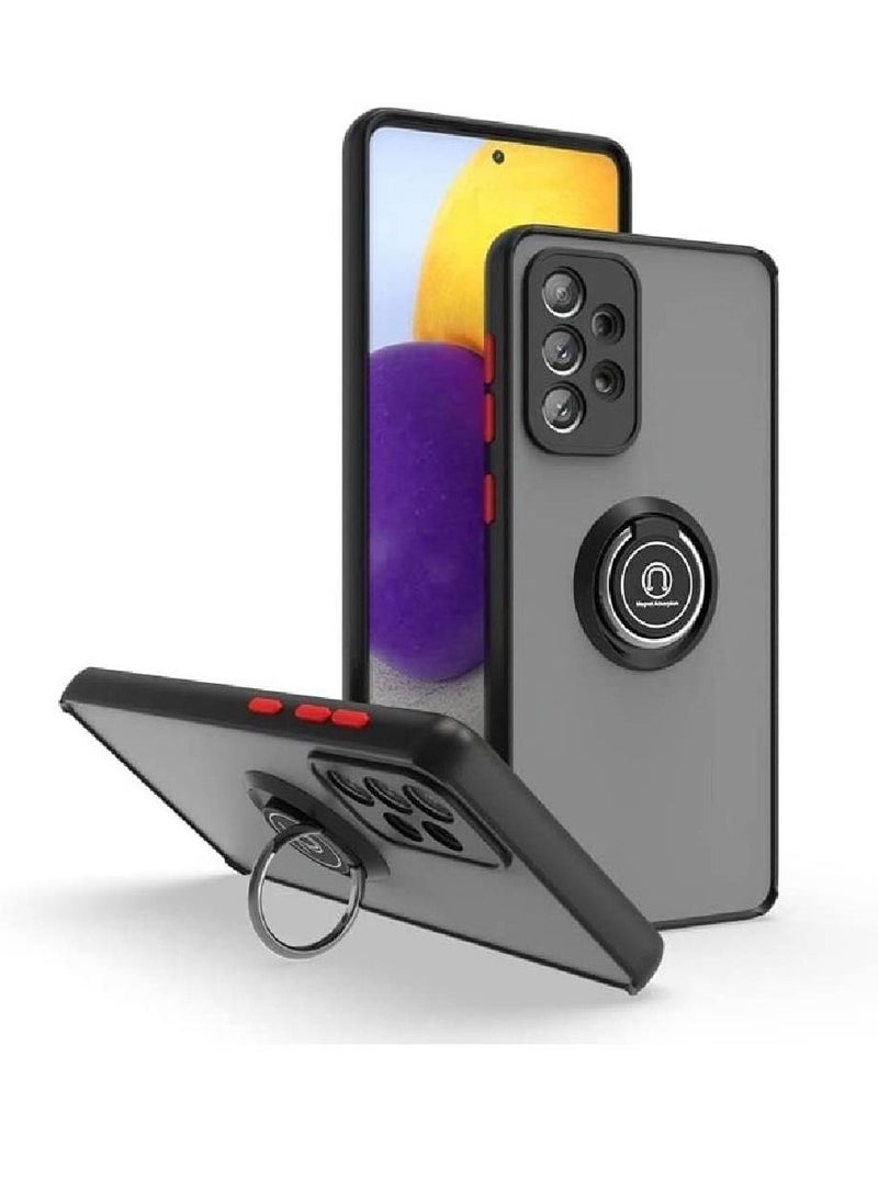 ZOOMEE - Protective Metal Ring Holder Grip Kickstand Car Magnetic Mount Shockproof Matte Hard Back Bumper Case For Samsung Galaxy A53 5G (Black) - Image 1