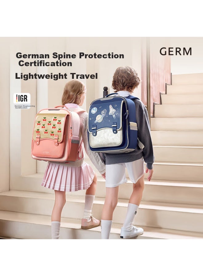 Germ Children's School Bag Primary School Students Spine Protection And Weight Reduction Grade 1-6 Boys And Girls Large Capacity School Bag Pink Cherry - Image 1