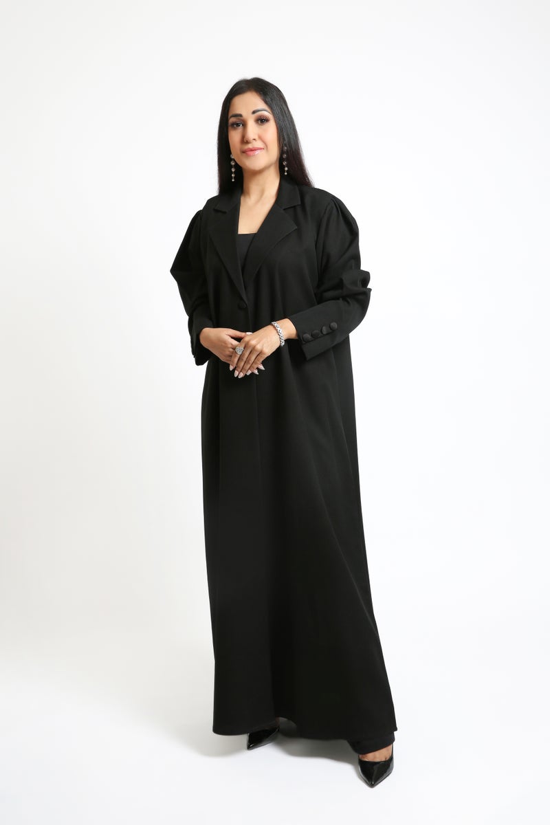 Nikias A sleek Black Crepe Overlap Abaya - Image 1
