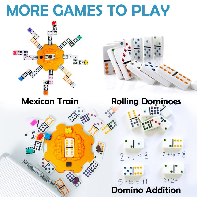 Yinlo Mexican Train Dominoes Set, Double 12 Dominoes Set: Colorful Dot Pips, Real Train Sound Effect Hub, Score Pad and 9 Colorful Trains, 91 Tiles Domino Game Set - Image 5