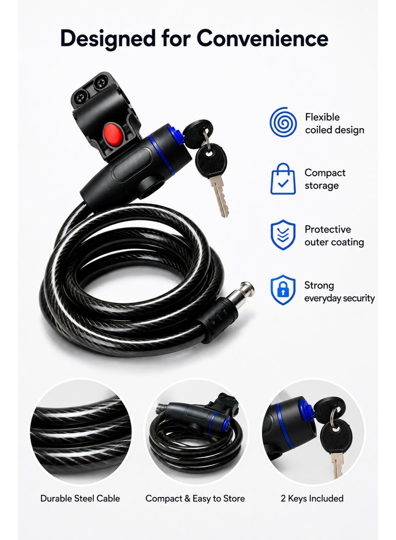 QiaoKai Bike Cable Lock with 2 Keys, Heavy Duty Anti-Theft Bicycle Lock, Portable Security Cable Lock for Bikes, Scooters and Outdoor Use - Image 2