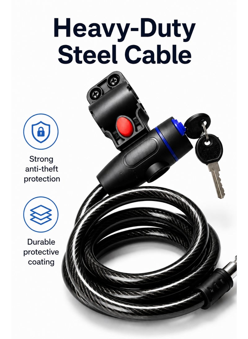 QiaoKai Bike Cable Lock with 2 Keys, Heavy Duty Anti-Theft Bicycle Lock, Portable Security Cable Lock for Bikes, Scooters and Outdoor Use - Image 3