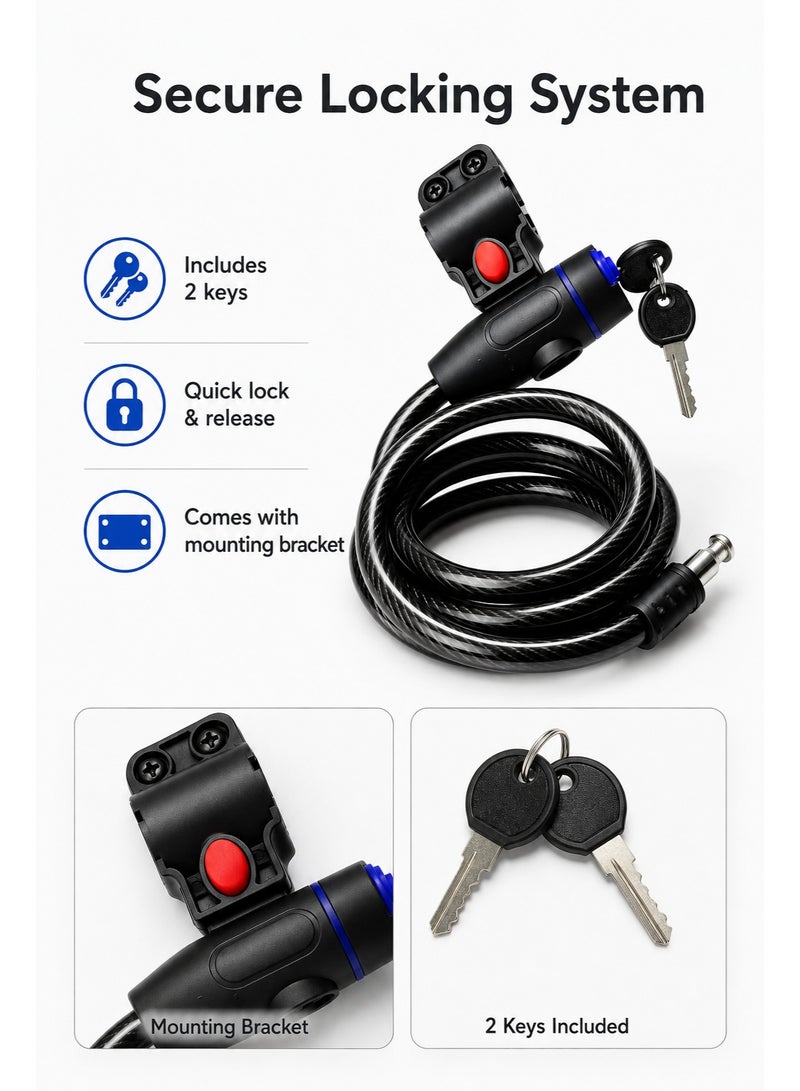 QiaoKai Bike Cable Lock with 2 Keys, Heavy Duty Anti-Theft Bicycle Lock, Portable Security Cable Lock for Bikes, Scooters and Outdoor Use - Image 4