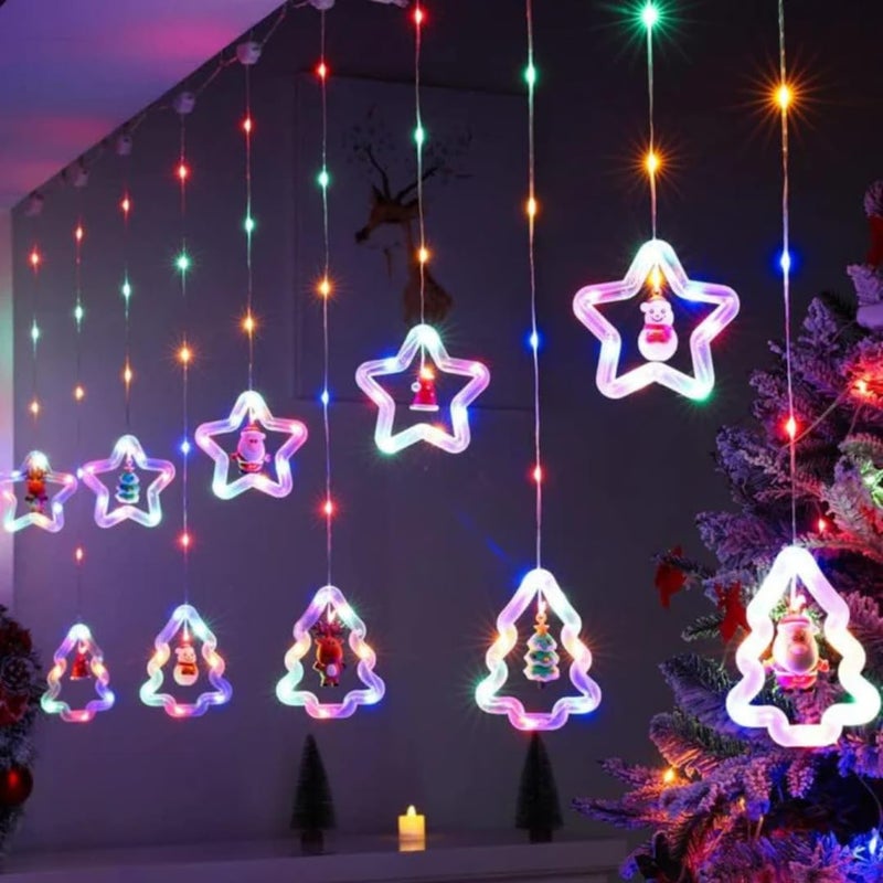 Chronos Christmas Star Tree Curtain Lights Window Curtain Hanging Light with 8 Flashing Modes Decoration Light for Christmas Home Multi LED - Image 3
