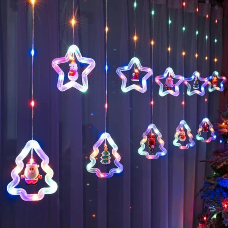 Chronos Christmas Star Tree Curtain Lights Window Curtain Hanging Light with 8 Flashing Modes Decoration Light for Christmas Home Multi LED - Image 2
