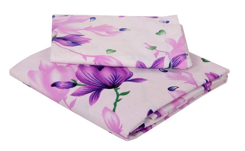 MORADO® 3D Printed 144 TC Glace Cotton Double Bedsheet with 2 Pillow Covers (White and Purple Flower, 90X90 Inches) - Image 3