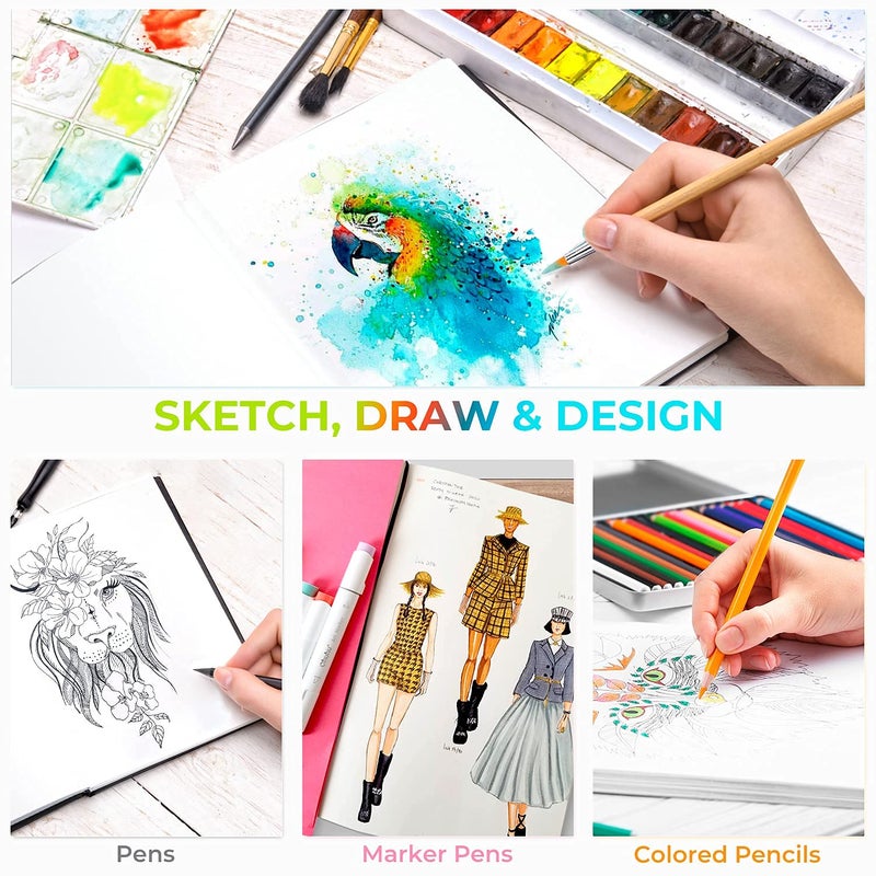 Ohuhu Mix Media Pad - 10.8"x8.3" Mixed Media Art Sketchbook, 120 llb/200 GSM Heavyweight Papers, 78 Sheets/156 Pages, PU Hardcover Mixed Media Paper Pad for Acrylic Painting Christmas Gift - Image 4