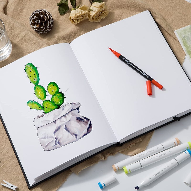 Ohuhu Mix Media Pad - 10.8"x8.3" Mixed Media Art Sketchbook, 120 llb/200 GSM Heavyweight Papers, 78 Sheets/156 Pages, PU Hardcover Mixed Media Paper Pad for Acrylic Painting Christmas Gift - Image 5