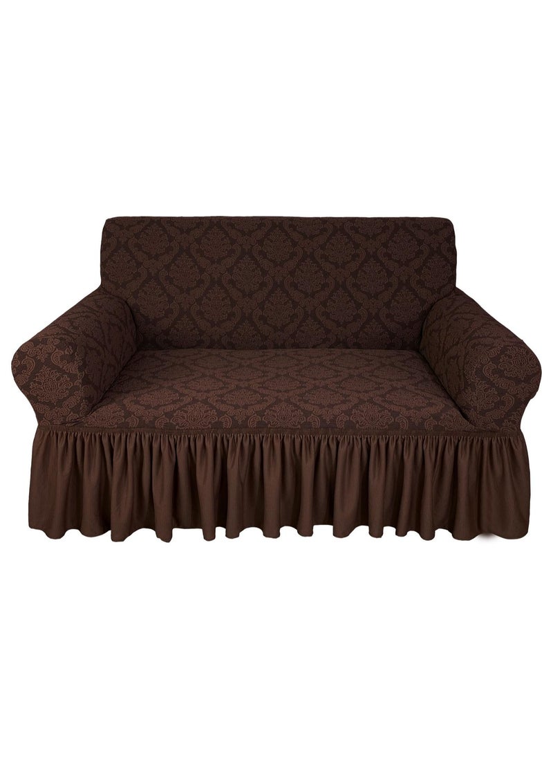 Fabienne Jacquard Fabric Stretchable Two Seater Sofa Cover Chocolate Brown - Image 1