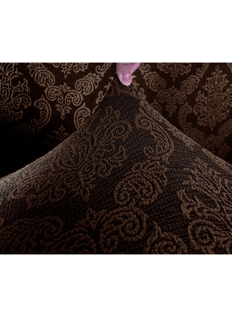 Fabienne Jacquard Fabric Stretchable Two Seater Sofa Cover Chocolate Brown - Image 3