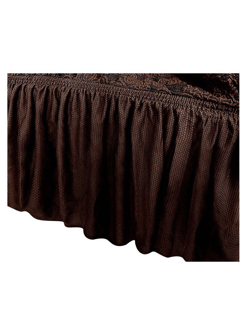 Fabienne Jacquard Fabric Stretchable Two Seater Sofa Cover Chocolate Brown - Image 5
