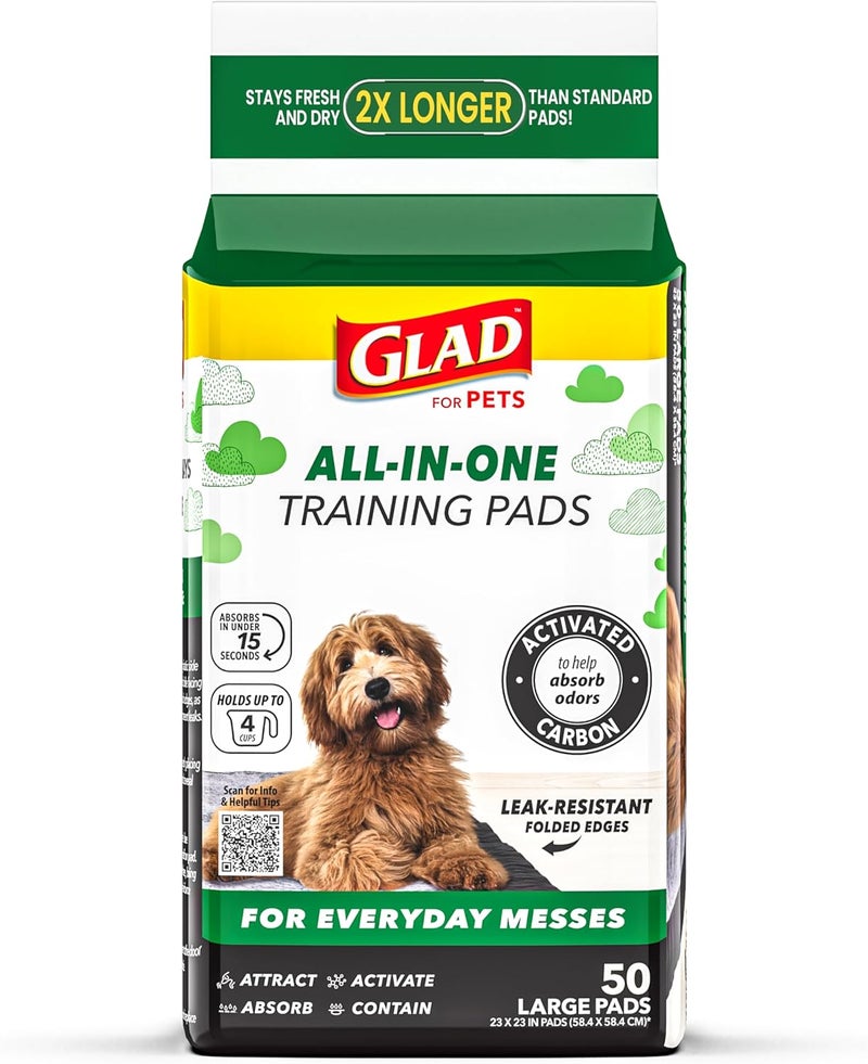 Glad for Pets Black Charcoal Puppy Pads | Puppy Potty Training Pads That ABSORB & NEUTRALIZE Urine Instantly | New & Improved Quality, 50 count - Image 1