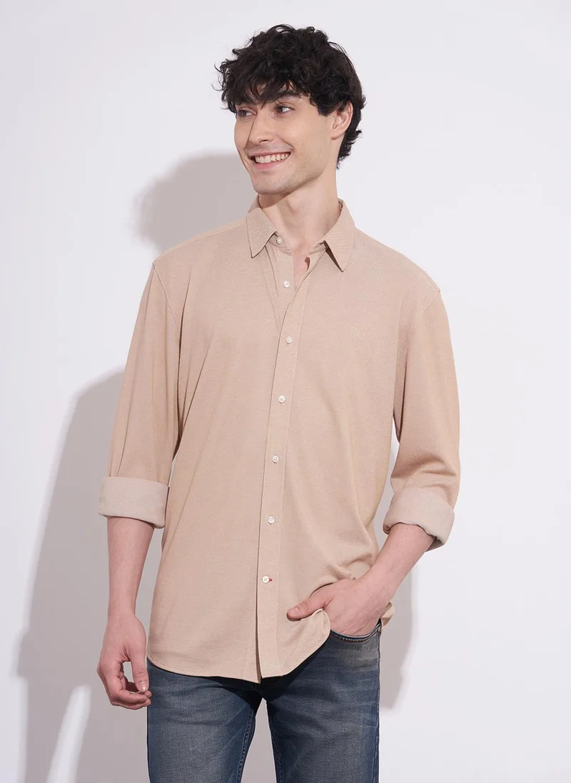 بيينغ هيومان Men Textured Spread Collar Casual Shirt