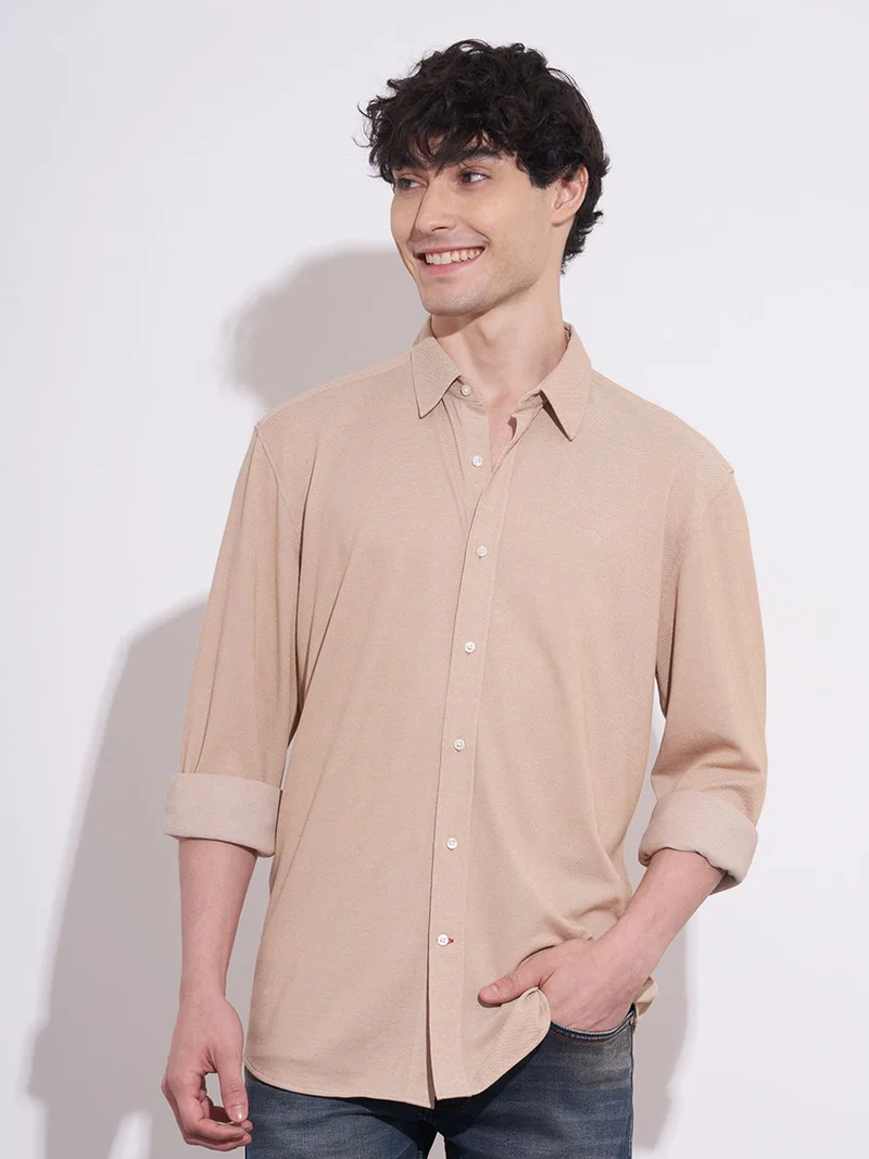 Being Human Men Textured Spread Collar Casual Shirt