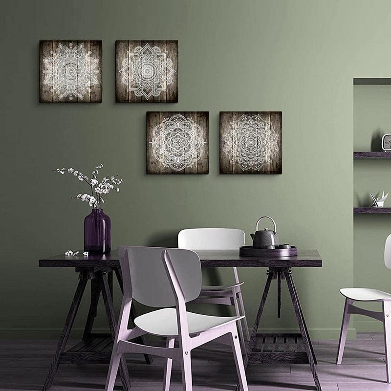 TTHYUEWS Canvas Wall Art For Bedroom Wall Decor For Living Room Black And White Abstract Paintings Modern 4 Piece Framed Retro Pattern Canvas Art Bathroom Prints Ready To Hang Pictures For Home Decorations - Image 4