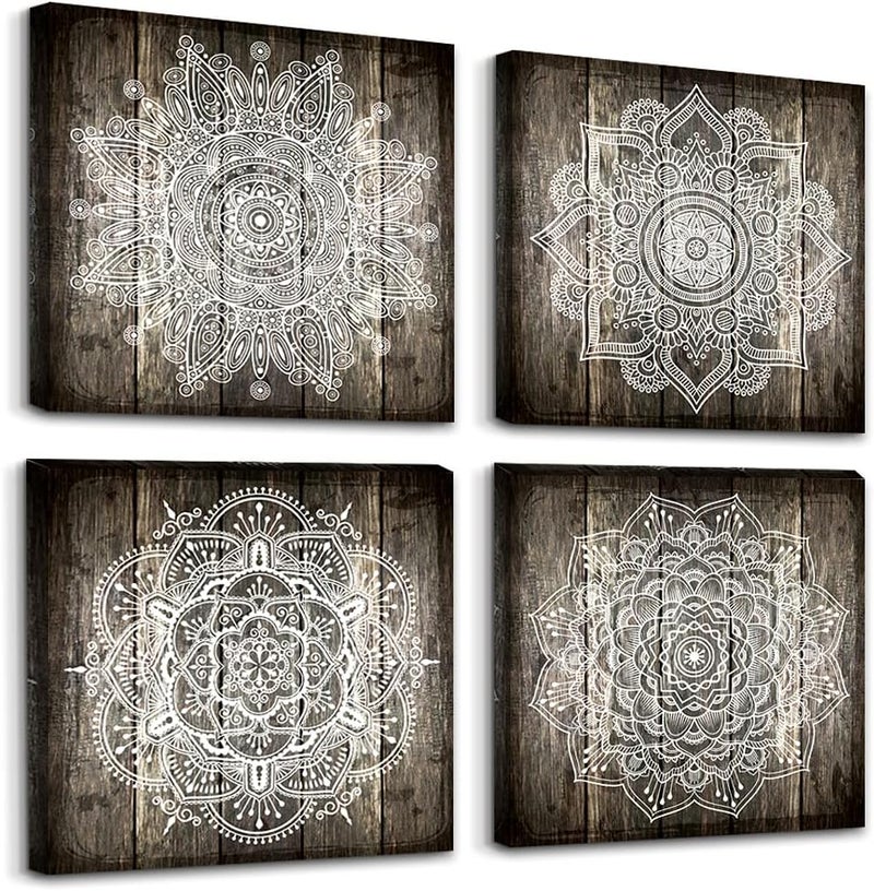 TTHYUEWS Canvas Wall Art For Bedroom Wall Decor For Living Room Black And White Abstract Paintings Modern 4 Piece Framed Retro Pattern Canvas Art Bathroom Prints Ready To Hang Pictures For Home Decorations - Image 1