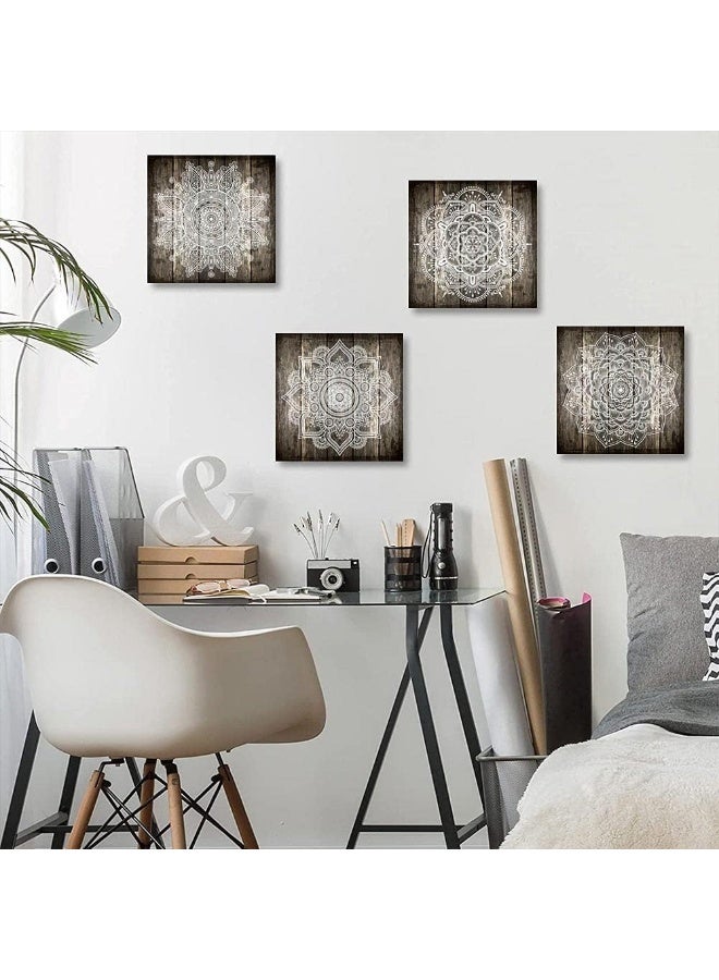 TTHYUEWS Canvas Wall Art For Bedroom Wall Decor For Living Room Black And White Abstract Paintings Modern 4 Piece Framed Retro Pattern Canvas Art Bathroom Prints Ready To Hang Pictures For Home Decorations - Image 5