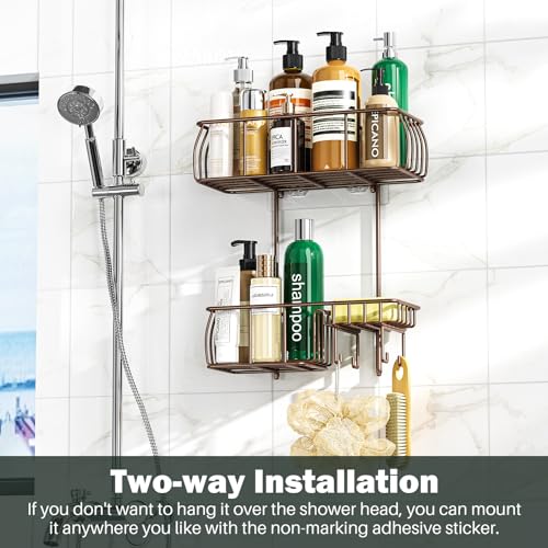 Epicano Shower Caddy Hanging, Anti-Swing Over Head Shower Caddy Rustproof with hooks for Towels, Sponge and more, Bronze - Image 5
