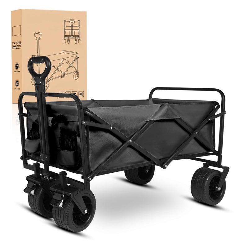 Yesker Foldable Wagon - 300lbs Collapsible Garden Carts with All Terrain Wheels for Outdoor Camping Sports Shopping Gardening - Heavy Duty Portable Utility Trolley (Black) - Image 1