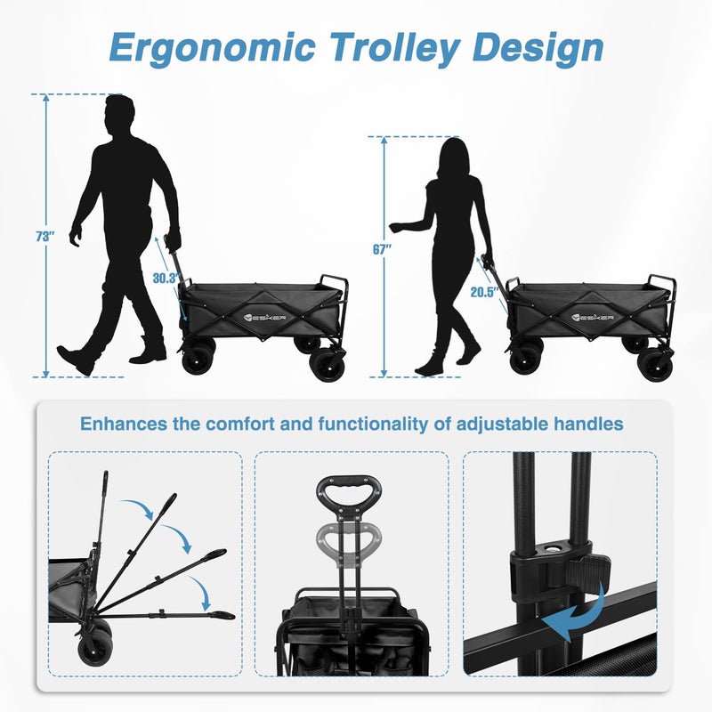 Yesker Foldable Wagon - 300lbs Collapsible Garden Carts with All Terrain Wheels for Outdoor Camping Sports Shopping Gardening - Heavy Duty Portable Utility Trolley (Black) - Image 3