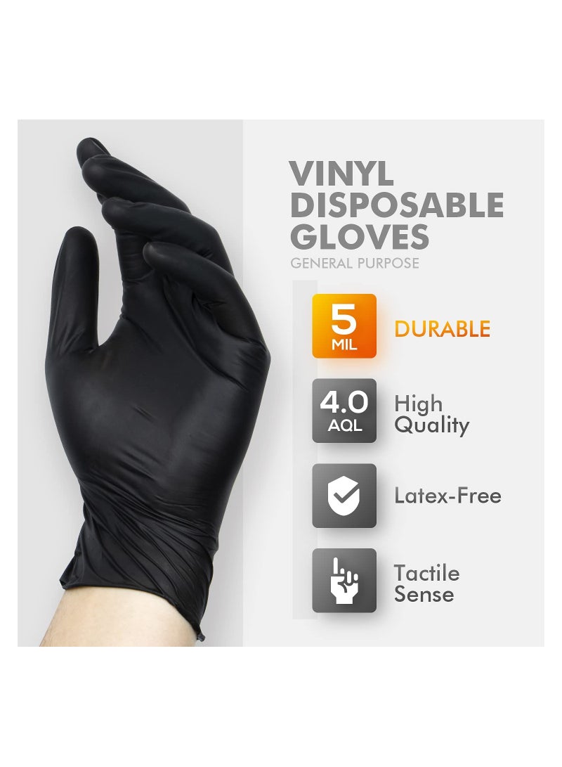 Black Disposable Vinyl Powder Free Gloves For Multi Purpose Uses Medium Size  70 Pcs - Image 2