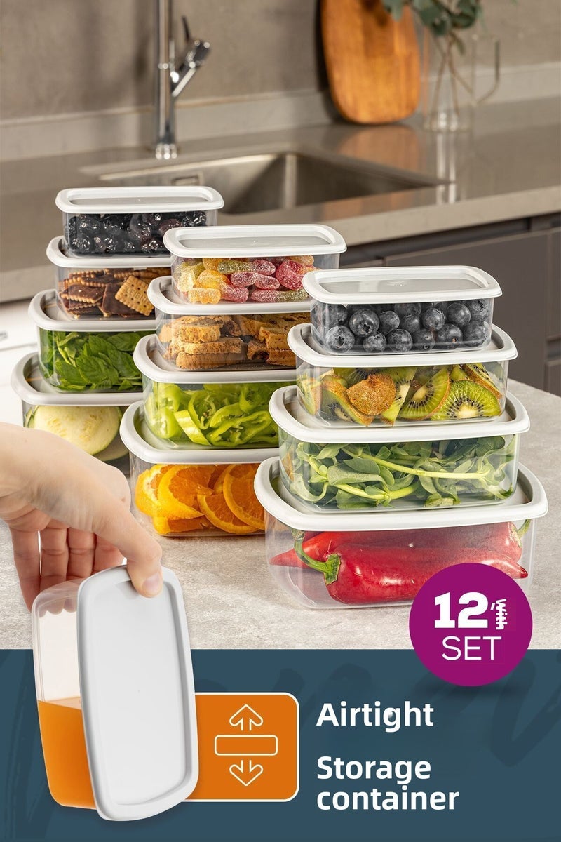 Vienev Set of 12 Airtight Storage Containers Light Grey 3X(250-500-750-1200 ml) - Image 1