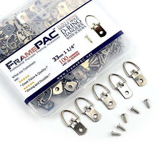 FramePac D Ring Picture Hangers with Screws - 100 Pack - Bulk D Rings - Pro Quality Hangers - Picture Hanging Solutions - Image 2
