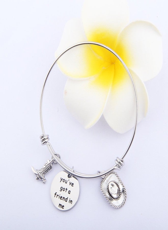 Lywjyb Birdgot Best Friend Bracelet Gift You've got a friend in me Engraved Charm with Boot and Cowboy Hat Gift for Her (Silver) - Image 3