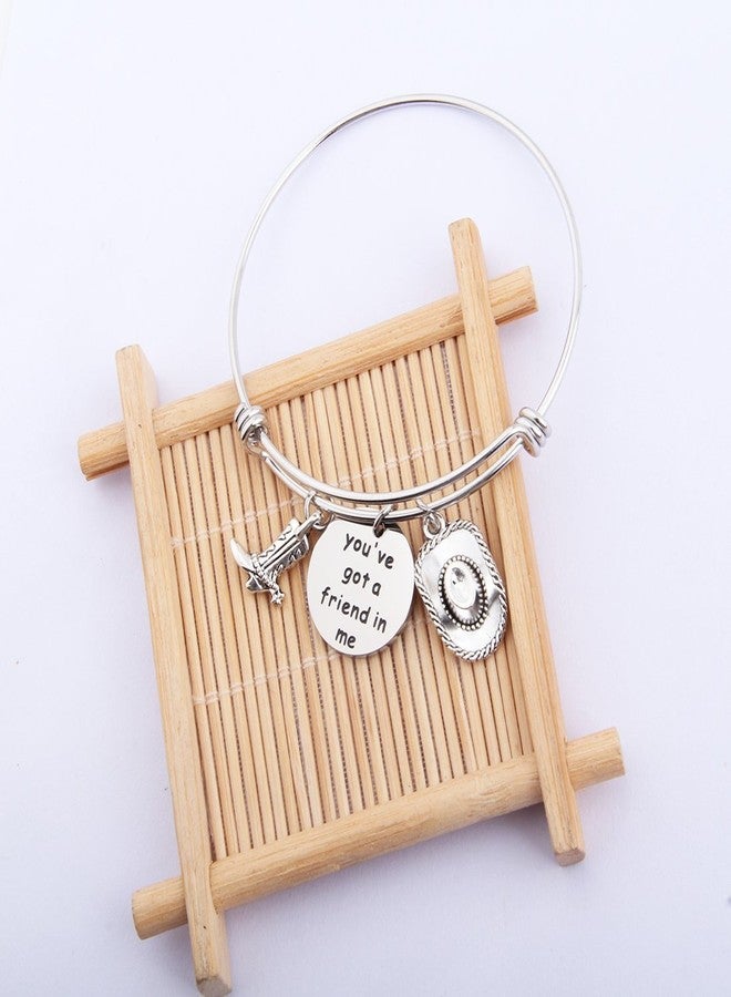 Lywjyb Birdgot Best Friend Bracelet Gift You've got a friend in me Engraved Charm with Boot and Cowboy Hat Gift for Her (Silver) - Image 2