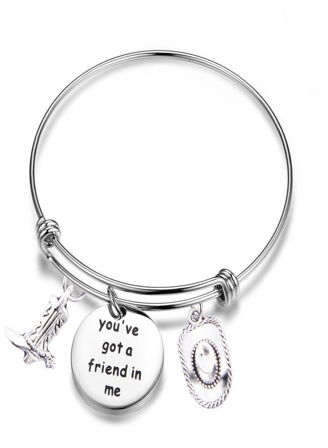Lywjyb Birdgot Best Friend Bracelet Gift You've got a friend in me Engraved Charm with Boot and Cowboy Hat Gift for Her (Silver) - Image 1
