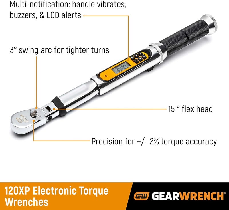 GEARWRENCH 12 Drive 120XP Flex Head Electronic Torque Wrench with Angle  85196 - Image 3