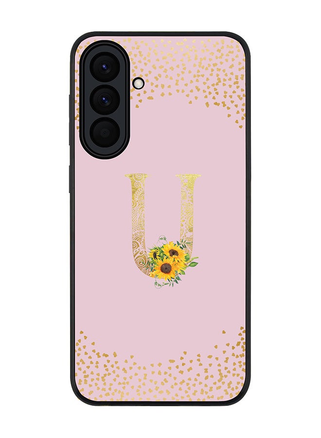 For Samsung Galaxy A37 Case,Slim fit Camera Protection, Shockproof Thin Phone cover  - Custom Floral Monogram - U  (Pink )