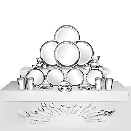 Shri & Sam Stainless Steel Solid Delight Dinner Set, 42 Pieces - Image 1