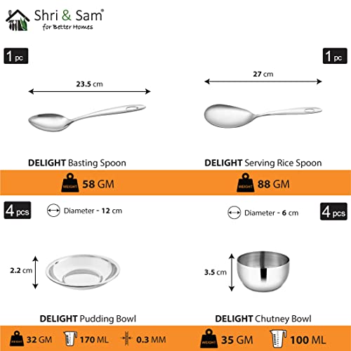 Shri & Sam Stainless Steel Solid Delight Dinner Set, 42 Pieces - Image 4