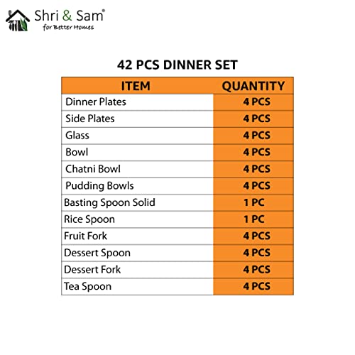 Shri & Sam Stainless Steel Solid Delight Dinner Set, 42 Pieces - Image 2